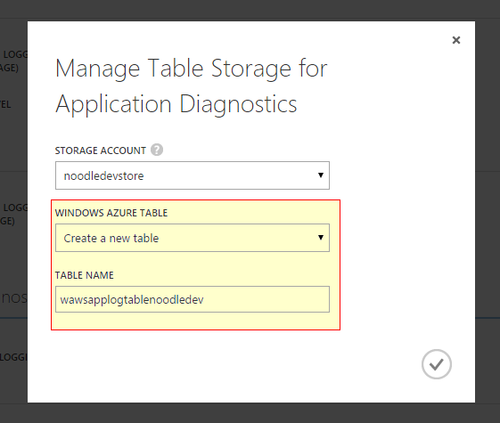 Web App Application Diagnostics Table Name