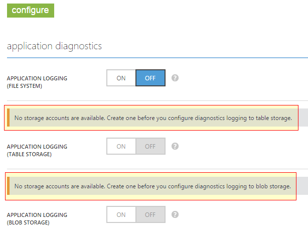 Web App, Diagnostics Storage Account V2 Missing