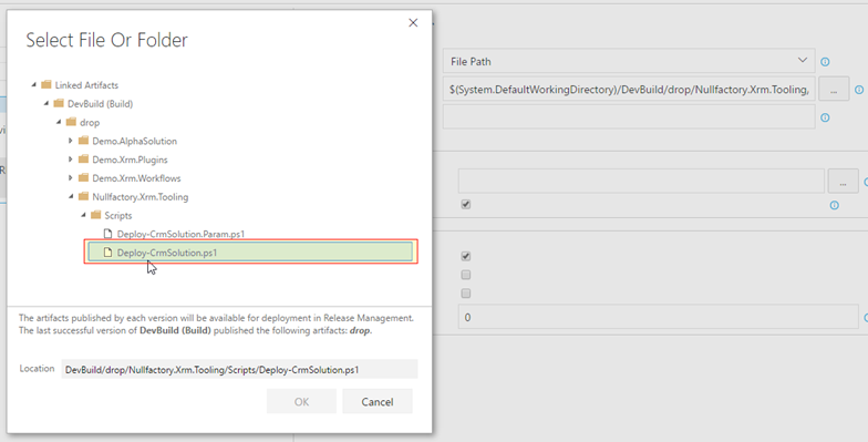 Configure CRM deploy step script