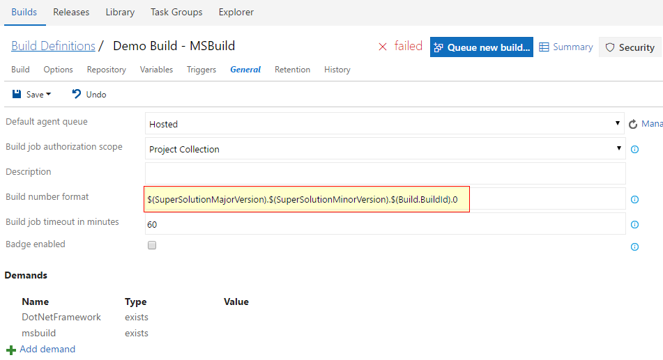 Set Build Number Format