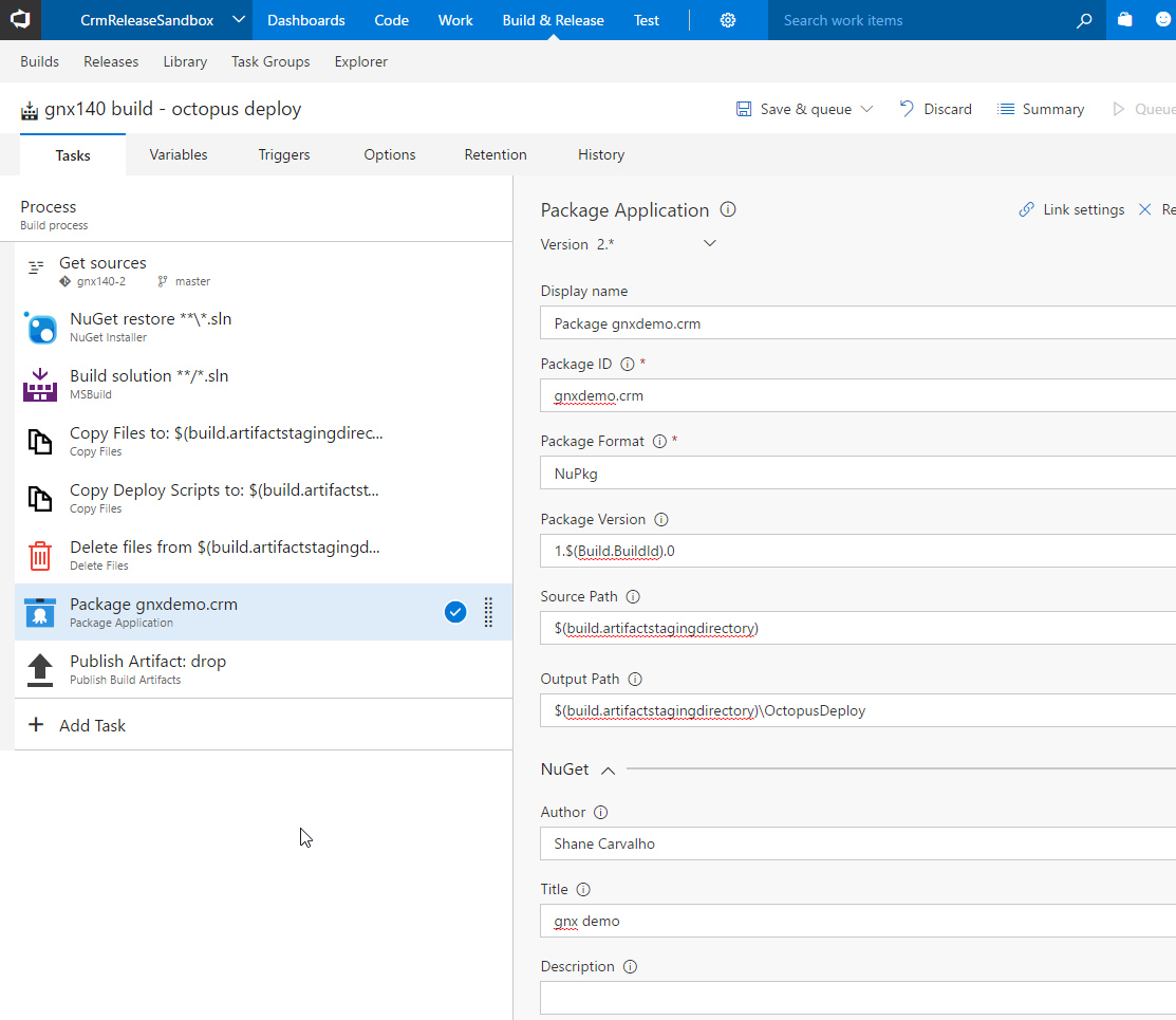 Configure Package Application Task