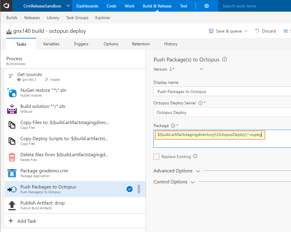 Configure Push Package Task