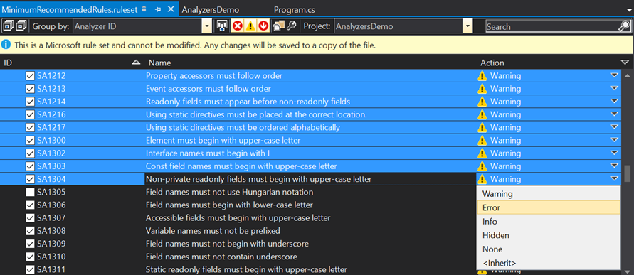 Code Analysis Customize Rules