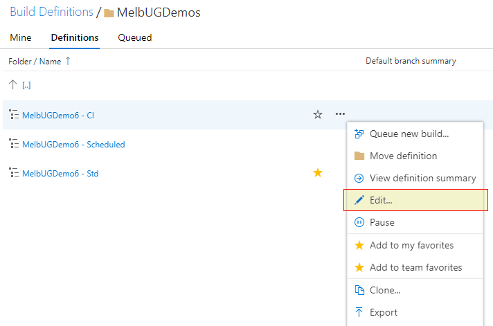Edit Build Definition