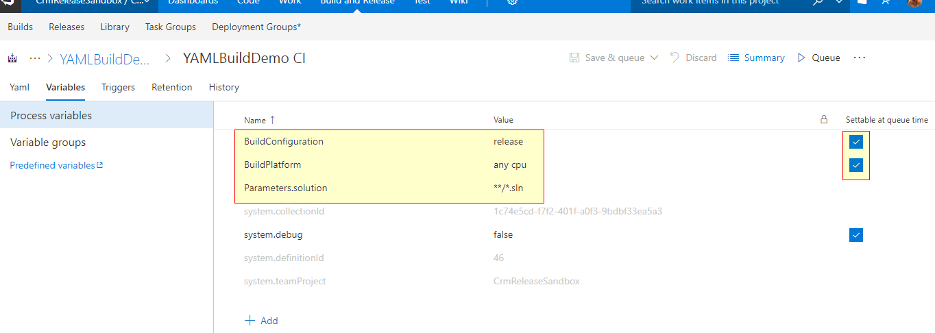 Set Process Variables