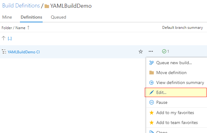 Edit Build Definition
